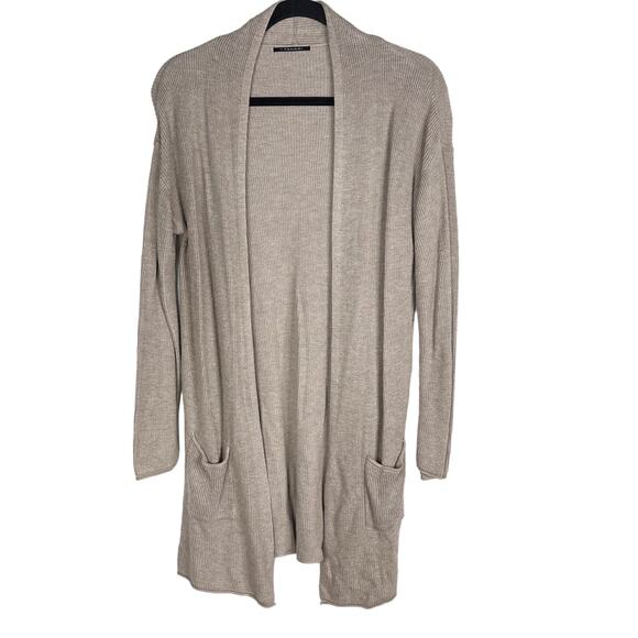 T Tahari S Light Brown Cashmere Blend Open Front Long Ribbed Cardigan Sweater - Picture 1 of 8